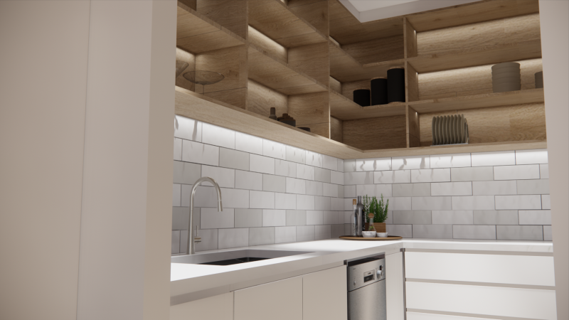 butlers pantry design subway tile splashback high end kitchen design LED kitchen lighting